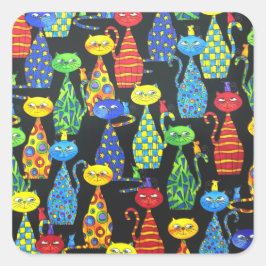 Farbige Katzen und Mäuse Quadratischer Aufkleber