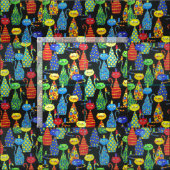 Farbige Katzen und Mäuse Stoff (Kachel)