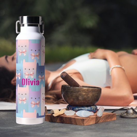 Farbige Katzen und rosa Bohnen, Wasserfarben Perso Trinkflasche