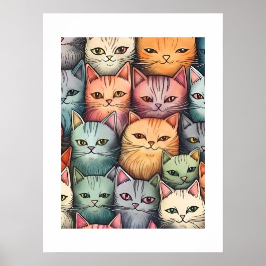 Farbige Katzen Whimsical Doodle uneingerahmt Poster (Vorne)