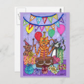 Farbige Katzen zum Geburtstag Postkarte (Vorne/Hinten)