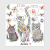 Farbige Katzenaufkleber, Bienen und Schmetterling Aufkleber (Blatt)