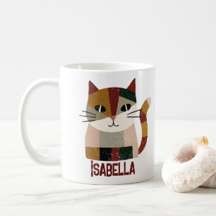 Farbige Katzendarstellung Personalisiert Name Kaffeetasse