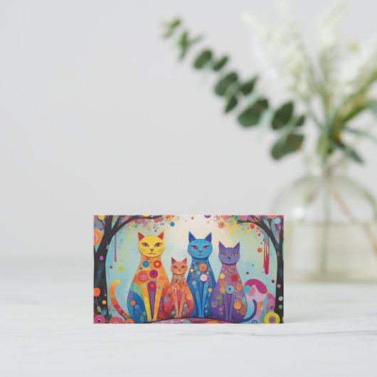 Farbige Katzendarstellung Visitenkarte (Stehend Vorderseite)