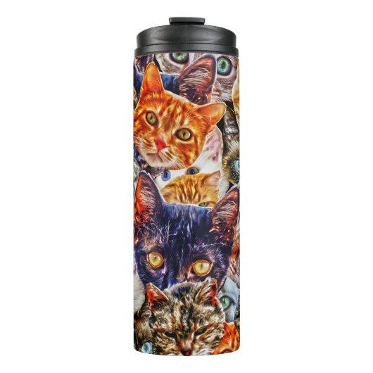 Farbige Katzenkollage Thermosbecher (Vorderseite)