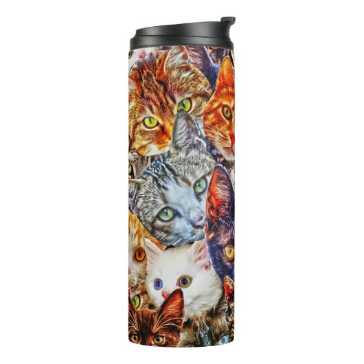 Farbige Katzenkollage Thermosbecher (Nach links gedreht)