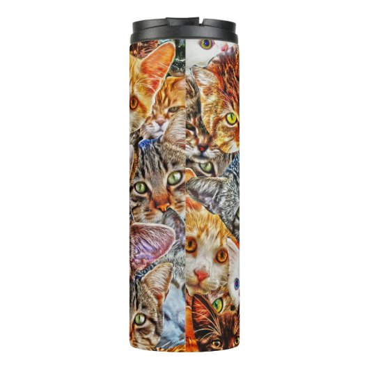 Farbige Katzenkollage Thermosbecher (Rückseite)