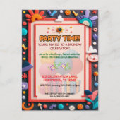 Farbige Kinder-Filz-Geburtstags-Einladung Postkarte (Vorderseite)