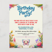 Farbige Kindergeburtstags-Einladung Postkarte (Vorderseite)