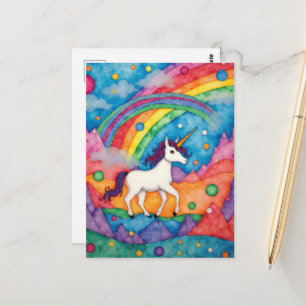 Farbige kindliche Fantasie Einhorn Postkarte