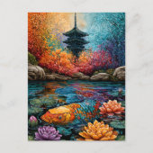 Farbige Koi-Teich-Pagode Postkarte (Vorderseite)