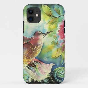 Farbige Kolibri-Seidenkunstmalerei Case-Mate iPhone Hülle
