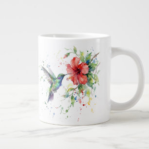 Farbige Kolibri-Wasserfarben-Blumen-Natur-Kunst Jumbo-Tasse