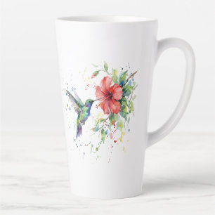 Farbige Kolibri-Wasserfarben-Blumen-Naturkunst Milchtasse