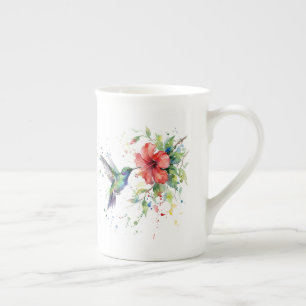 Farbige Kolibri-Wasserfarben-Blumen-Naturkunst Porzellantasse