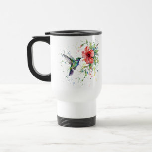 Farbige Kolibri-Wasserfarben-Blumen-Naturkunst Reisebecher