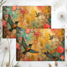 FARBIGE KOLIBRIS MIXED MEDIA DÉCOUPAGE