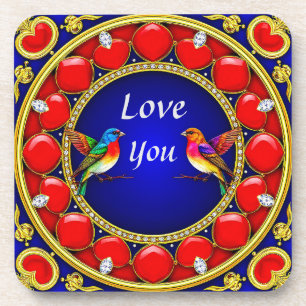 Farbige Kolibris umgeben von romantischem Herzen Getränkeuntersetzer