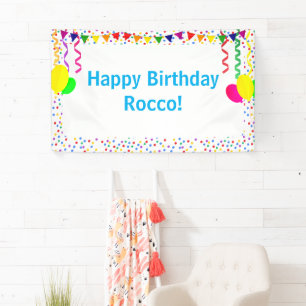 Farbige Konfetti und Luftballons Kinder Geburtstag Banner