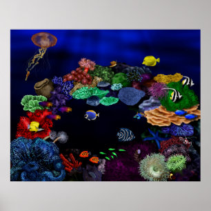 Farbige Korallen- und Fischriffkunst Poster