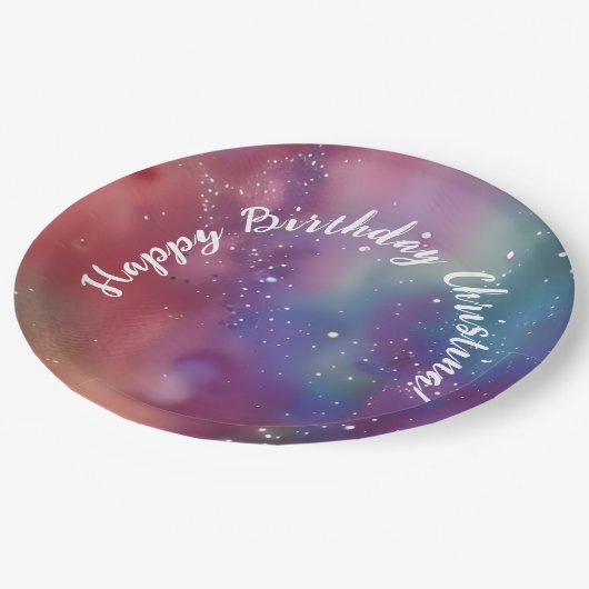 Farbige kosmische Aquarellfarben, kundenspezifisch Pappteller (Schrägansicht)