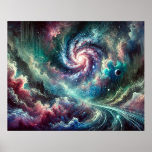Farbige Kosmische Galaxie Spirale Nebel und Sterne Poster