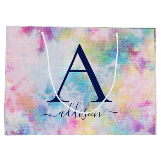 Farbige Krawatte-Dye-Monogramm Große Geschenktüte (Rückseite)