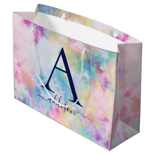 Farbige Krawatte-Dye-Monogramm Große Geschenktüte (Rückseite Schrägansicht)