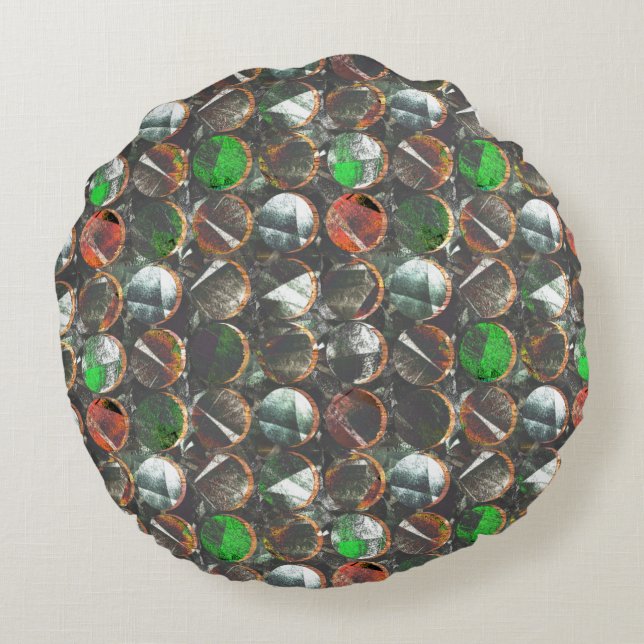 Farbige Kreise dunkler Textur Rundes Kissen (Rückseite)