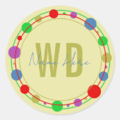 Farbige Kreise mit mit Monogramm Namen Gelb Blau Runder Aufkleber (Vorderseite)