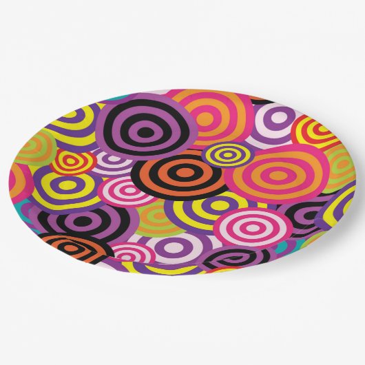 Farbige Kreise Pappteller (Schrägansicht)