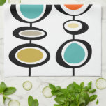 Farbige Kreise Türkis Orange Mitte des Jahrhundert Geschirrtuch<br><div class="desc">Fügen Sie Ihrer Küche einen farbigen Pop mit diesem fantastischen Retro-Küchentuch hinzu. Abstrakte geometrische Kreise in den hellen und kühnen Farben Türkisblau,  Orange,  Creme,  Bräune und Schwarz.</div>