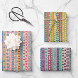 Farbige Kreise und Streifen Geschenkpapier Set