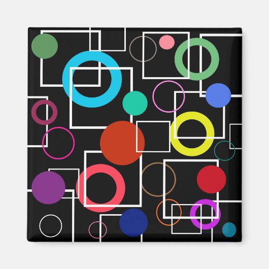 Farbige Kreise und weiße Quadrate Magnet (Vorne)