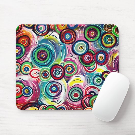 Farbige Kreise und Wirbel Originelle Abstrakte Kun Mousepad (Mit Mouse)
