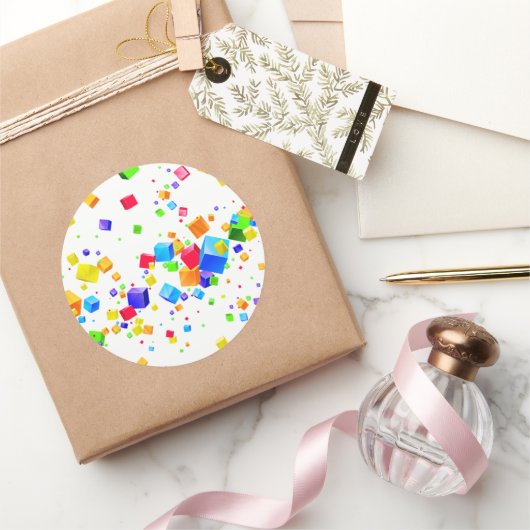 Farbige Kuben 1 Runder Aufkleber (Schenken)