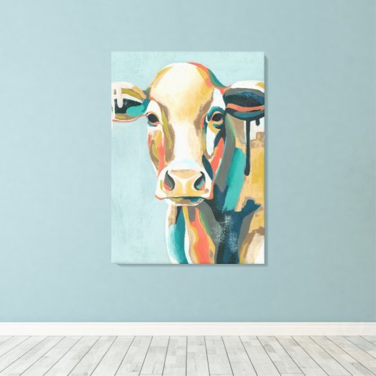 farbige Kuh Leinwanddruck (Insitu (Holzboden))