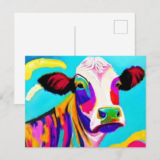 Farbige Kuh malen Postkarte (Vorne/Hinten)