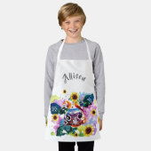 Farbige Kuh mit Sonnenblumen Kinder Personalisiert Schürze (Getragen)