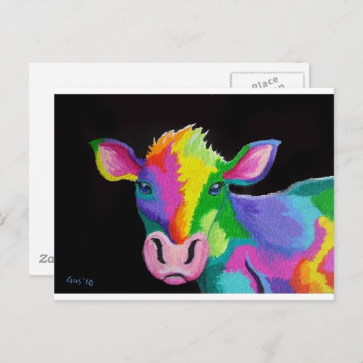 farbige Kuh Postkarte (Vorne/Hinten)