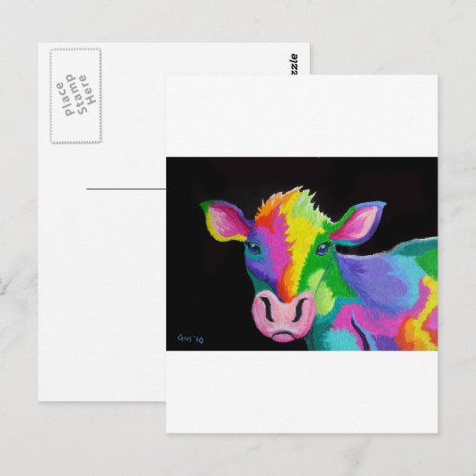 farbige Kuh Postkarte (Vorne/Hinten)