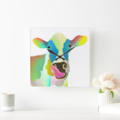 Farbige Kuh Quadratische Wanduhr (Zuhause)