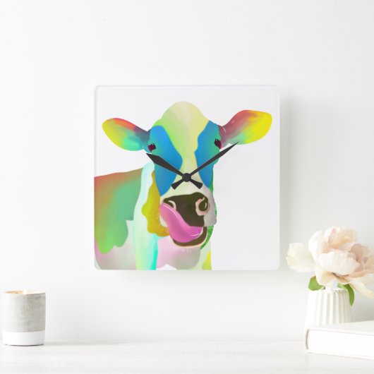 Farbige Kuh Quadratische Wanduhr (Zuhause)