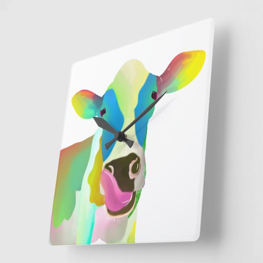 Farbige Kuh Quadratische Wanduhr (Winkel)