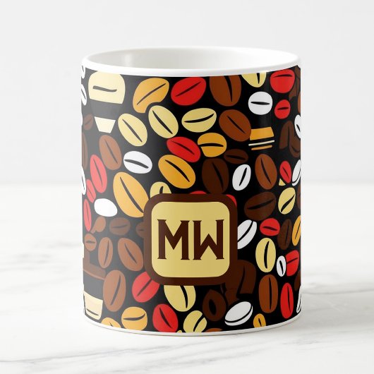 Farbige, kühne Kaffeebohnen mit großen Monogramm Kaffeetasse