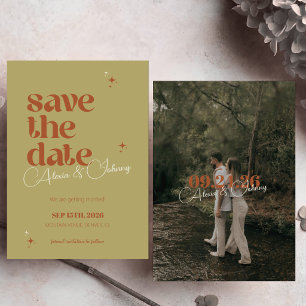 Farbige kühne Retro-Schrift Hochzeit Helle Vintage Save The Date