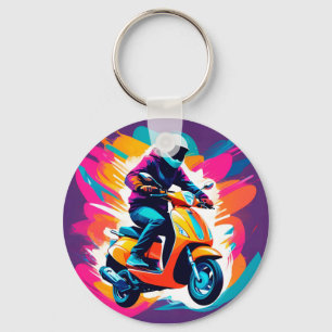 Farbige Kunst Darstellung einer Person beim Fahren Schlüsselanhänger