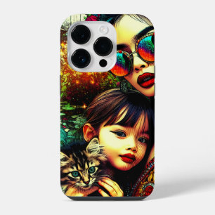 Farbige Kunst Mutter und Tochter asiatischer Blume iPhone 14 Pro Hülle