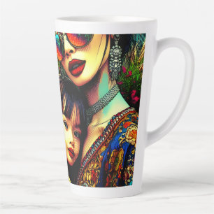 Farbige Kunst Mutter und Tochter asiatischer Blume Milchtasse