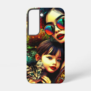 Farbige Kunst Mutter und Tochter asiatischer Blume Samsung Galaxy Hülle